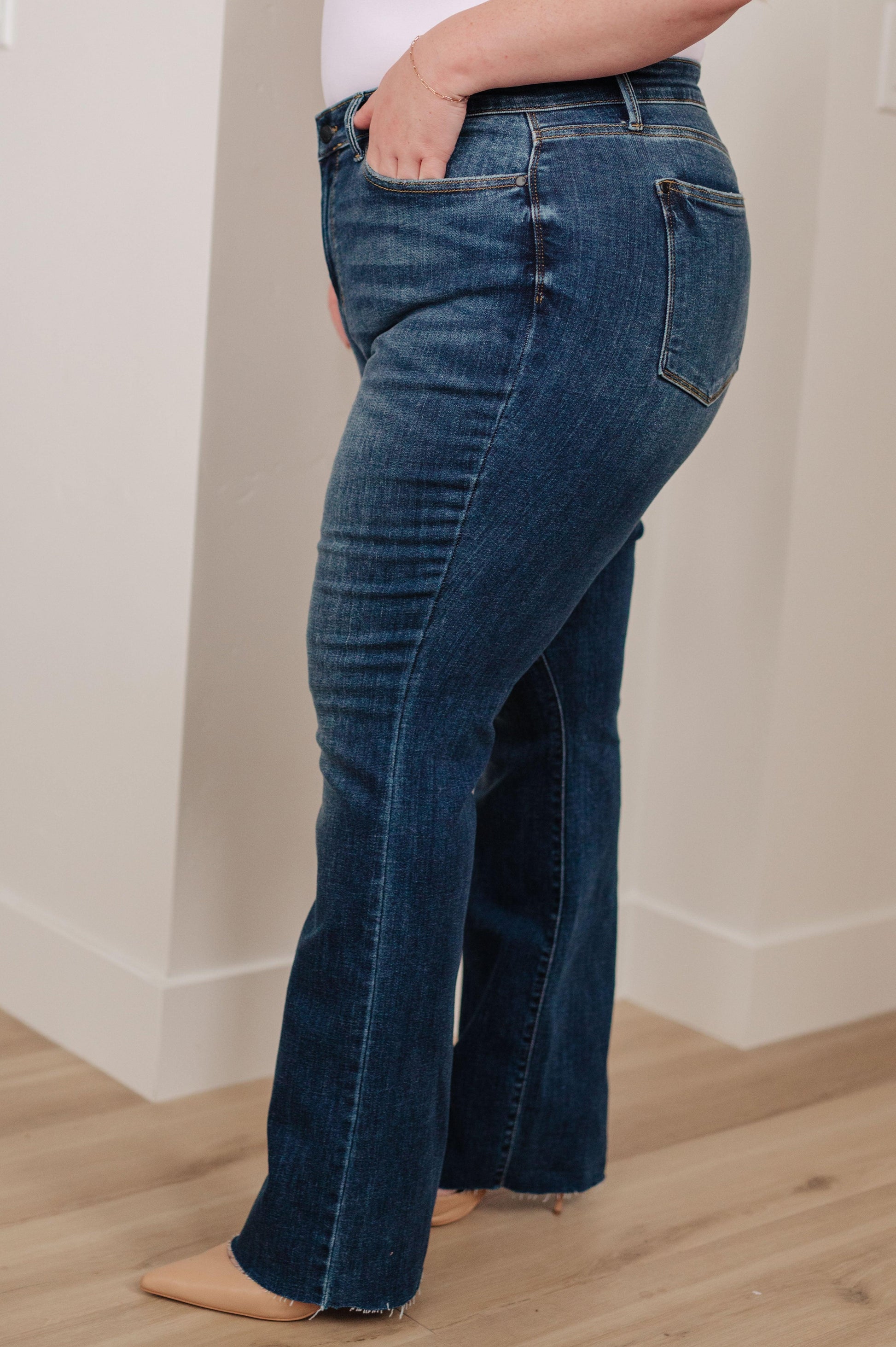 Josephine Mid Rise Raw Hem Bootcut Jeans - Simply Graced Mama