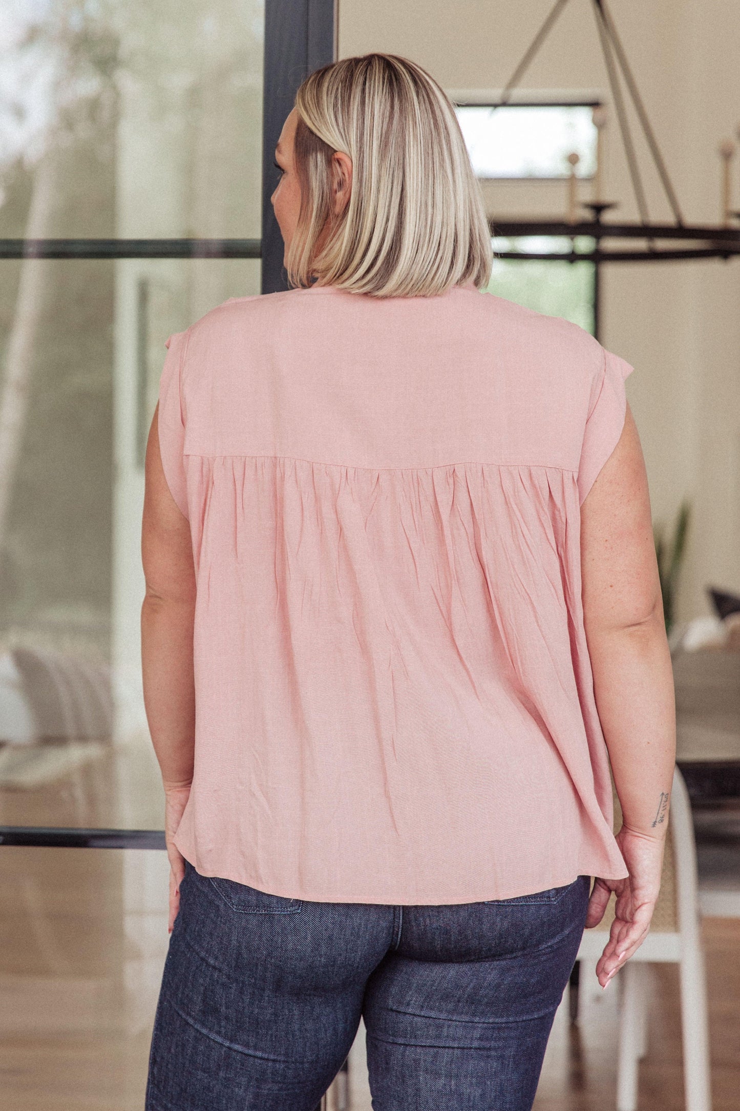 Pleat Detail Button Up Blouse in Pink - Simply Graced Mama