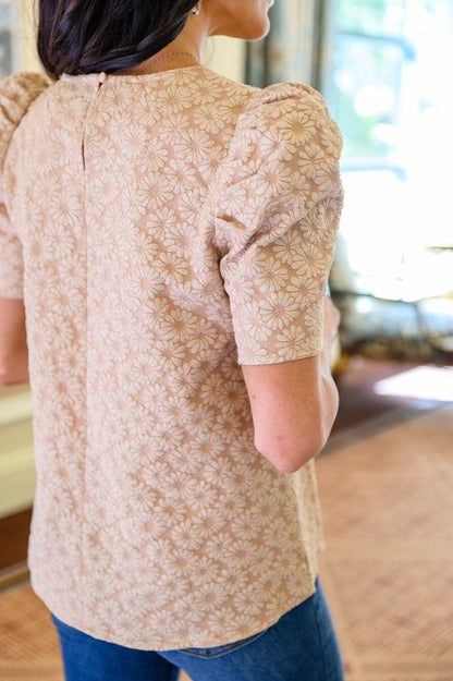 Kelsi Jacquard Puff Sleeve Top In Tan - Simply Graced Mama