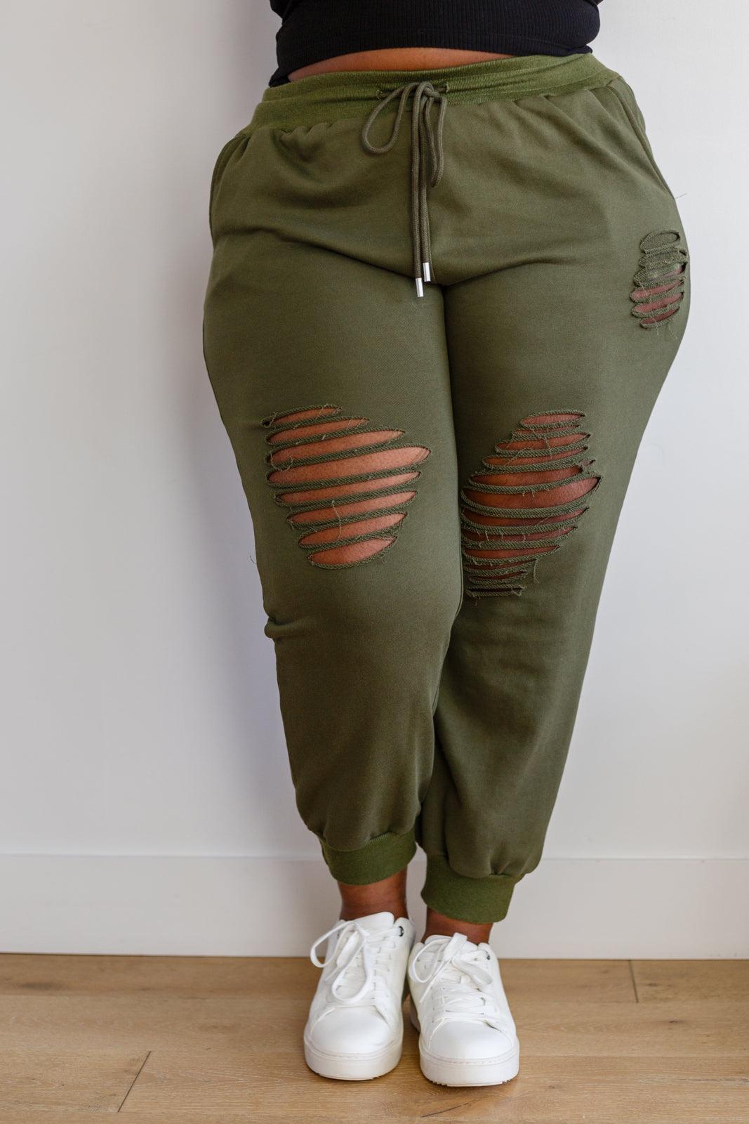 Kick Back Distressed Joggers in Olive - Simply Graced Mama