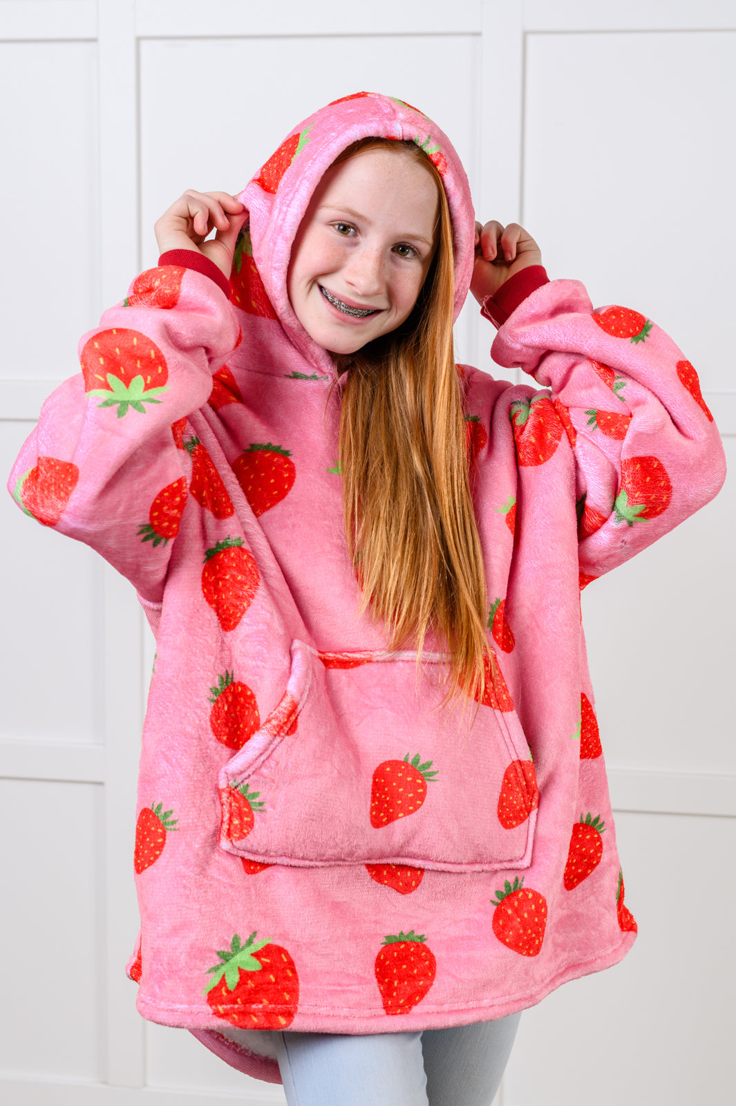 Kids Oversized Hoodie Blanket in Strawberry - Simply Graced Mama