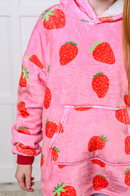 Kids Oversized Hoodie Blanket in Strawberry - Simply Graced Mama