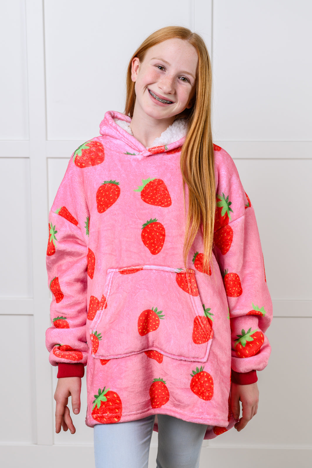 Kids Oversized Hoodie Blanket in Strawberry - Simply Graced Mama