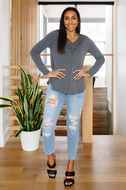 Lacey Long Sleeve V Neck In Gray - Simply Graced Mama