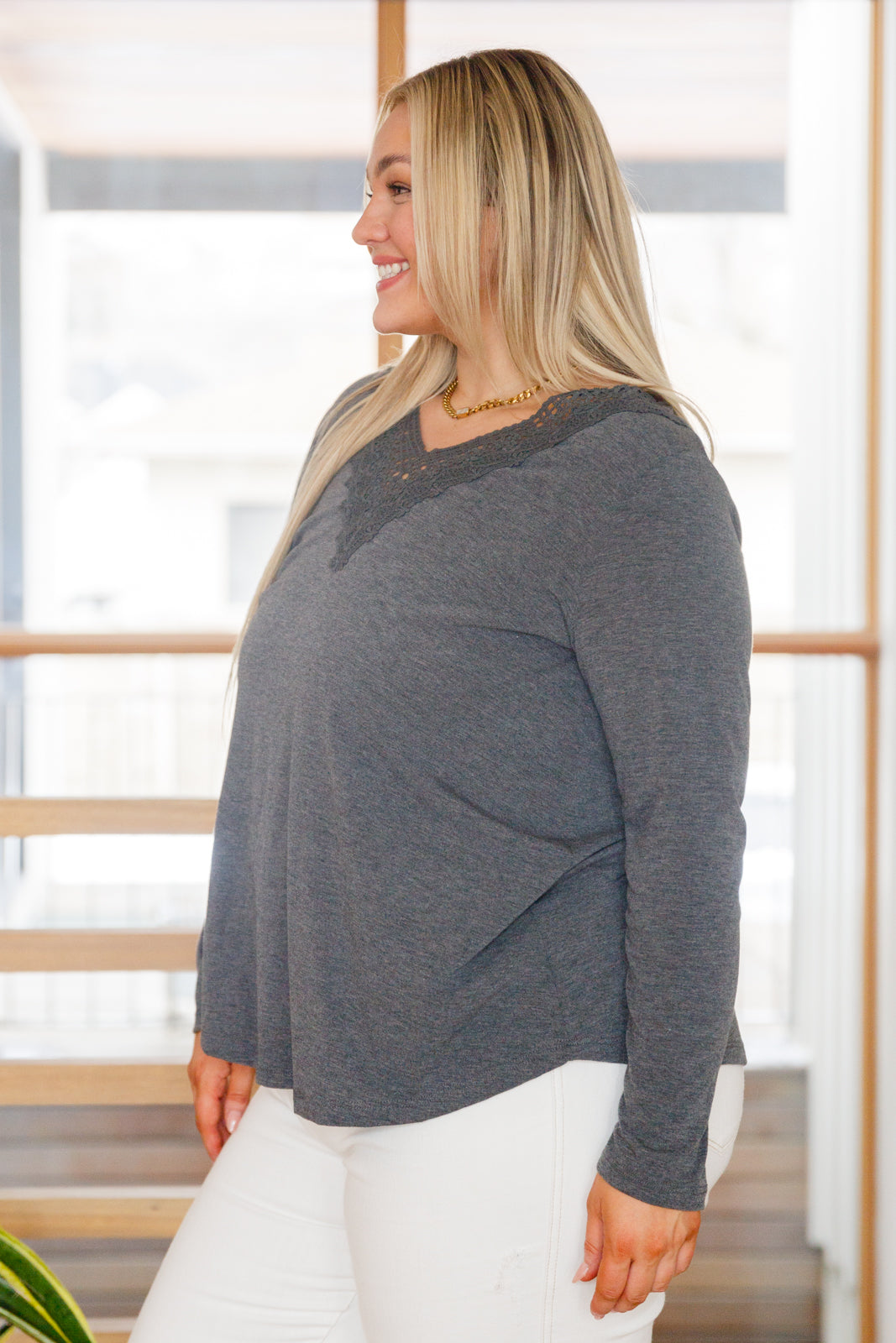 Lacey Long Sleeve V Neck In Gray - Simply Graced Mama