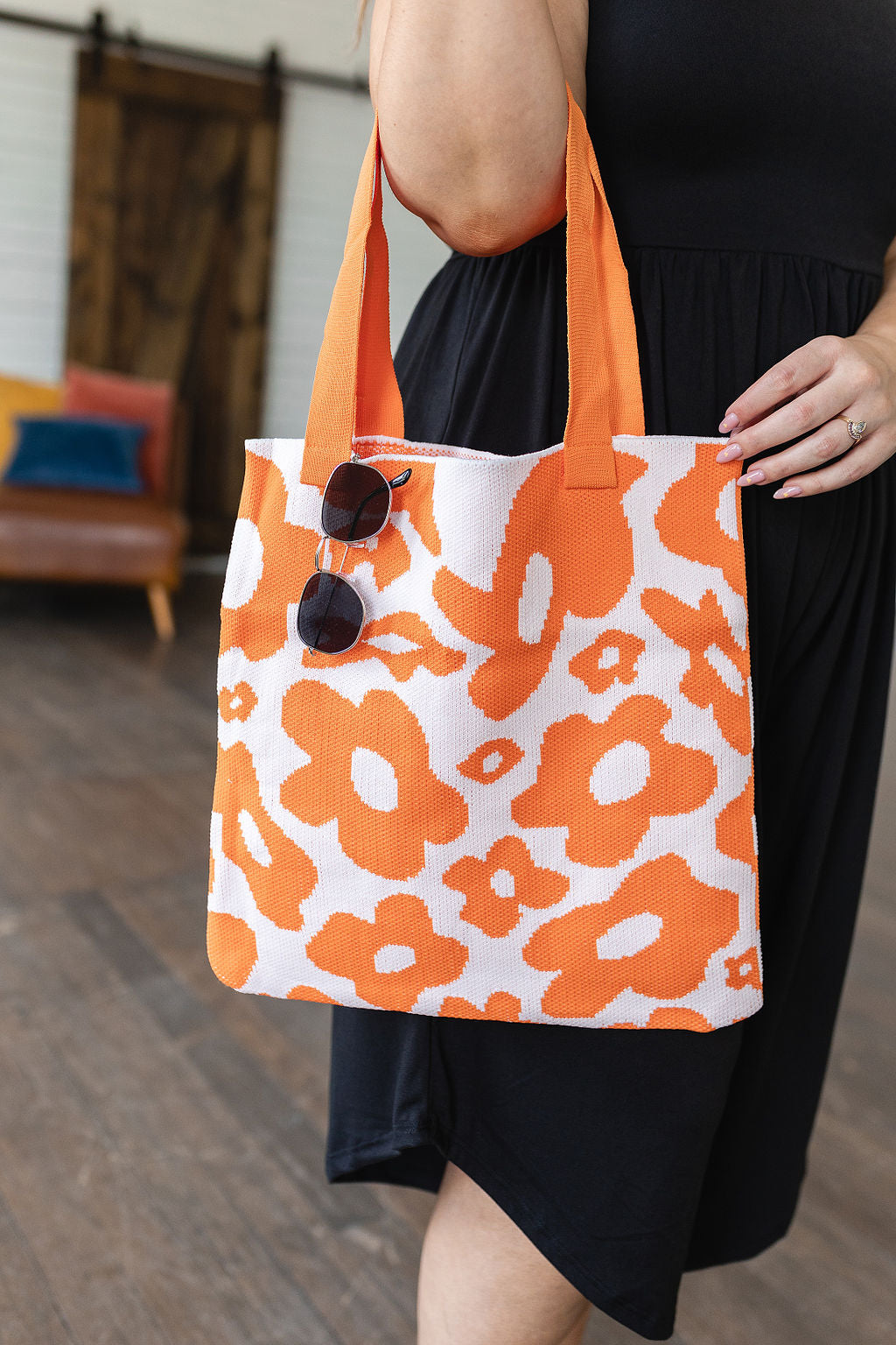 Lazy Daisy Knit Bag in Orange - Simply Graced Mama