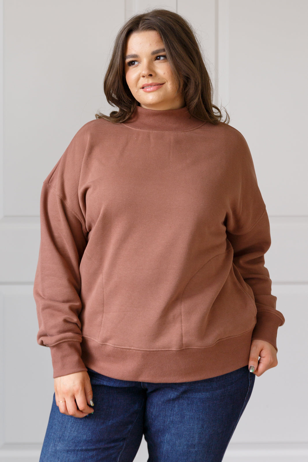 Make No Mistake Mock Neck Pullover in Cocoa - Simply Graced Mama