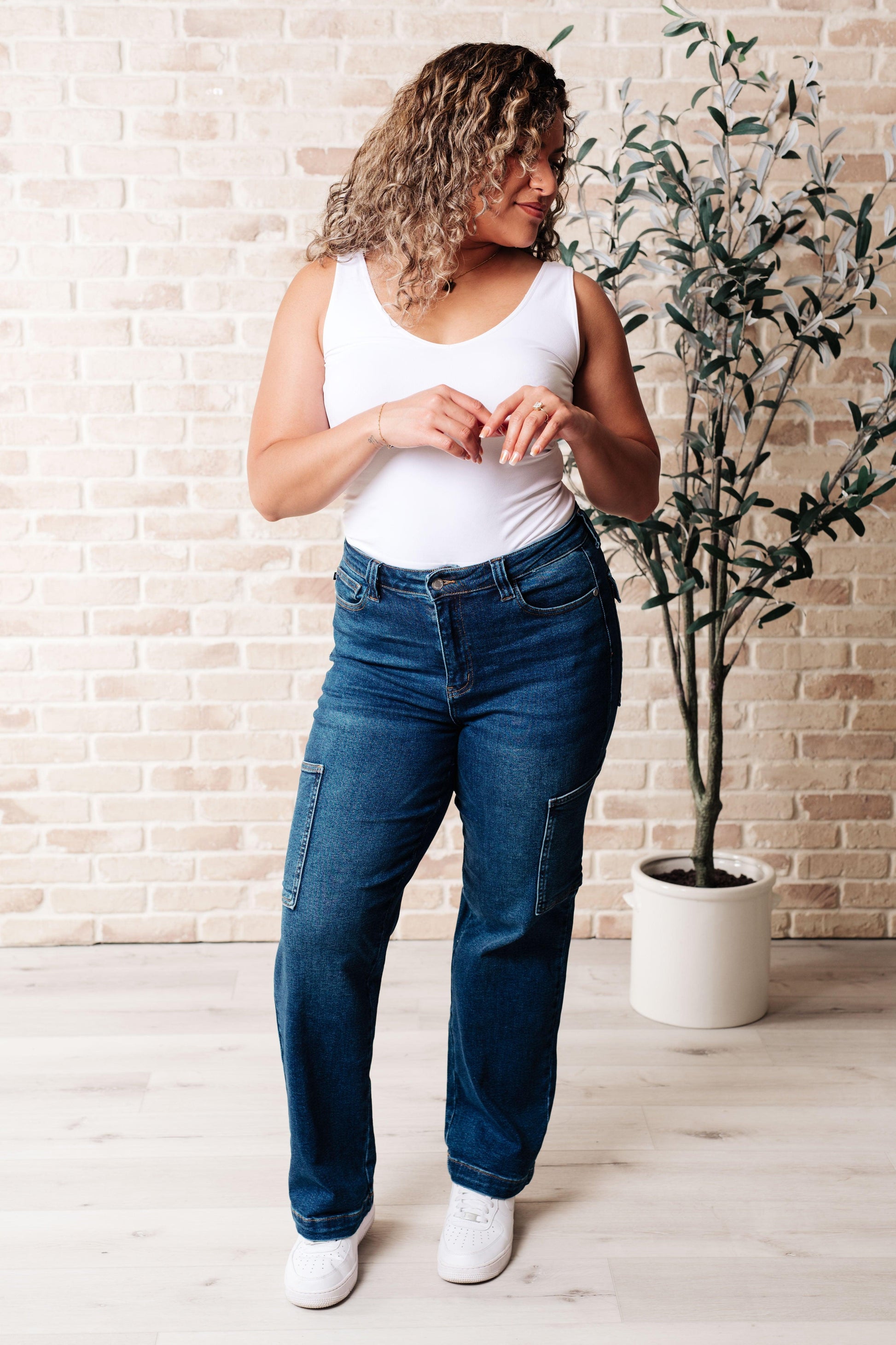 Leila High Rise Cargo Straight Jeans - Simply Graced Mama