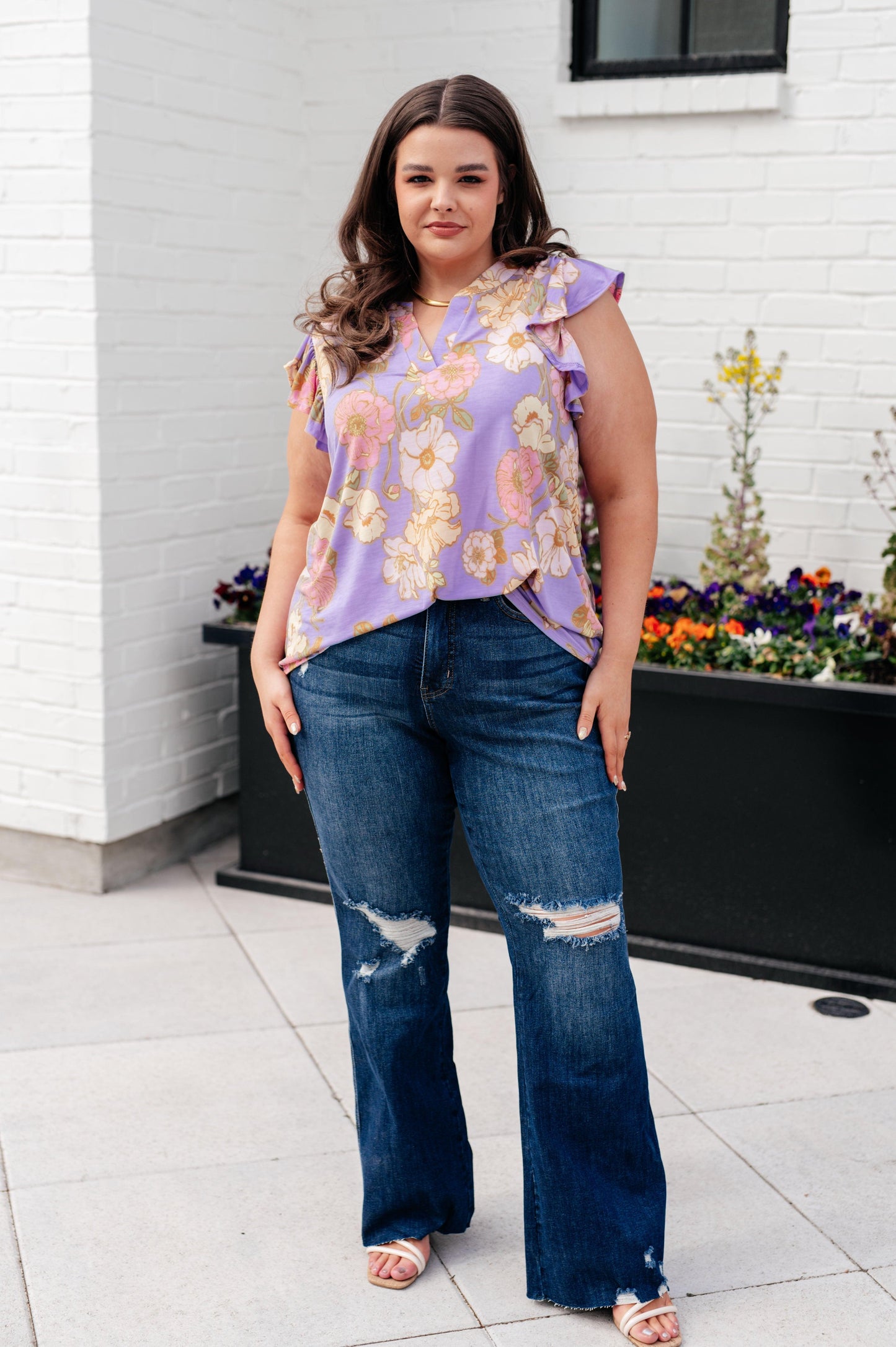 Lizzy Flutter Sleeve Top in Lavender French Floral - Simply Graced Mama