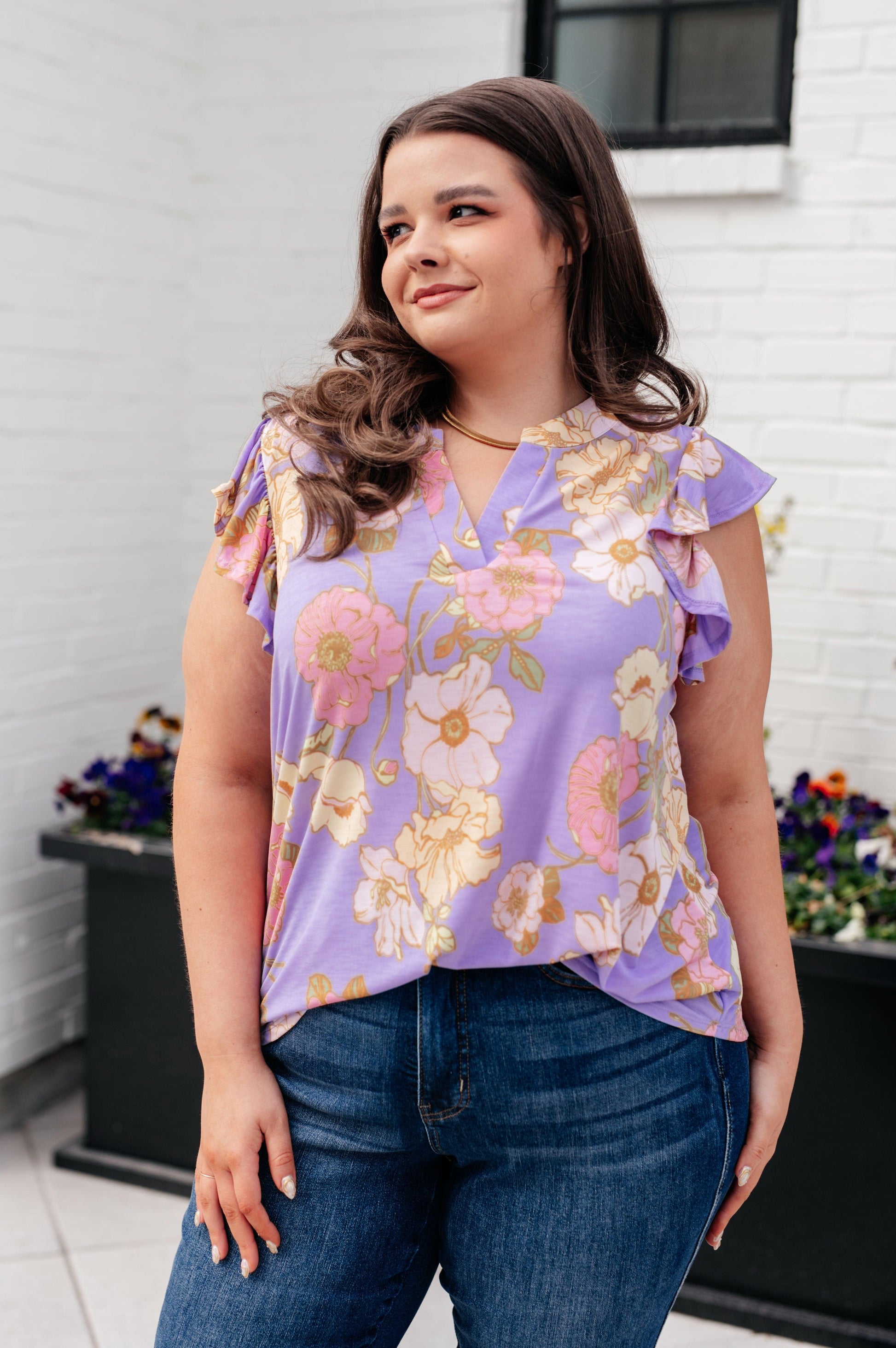 Lizzy Flutter Sleeve Top in Lavender French Floral - Simply Graced Mama