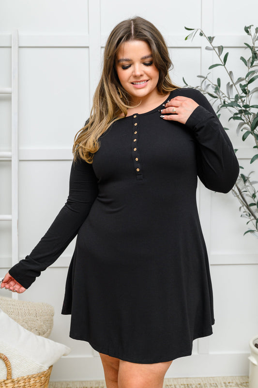 Long Sleeve Button Down Dress In Black - Simply Graced Mama