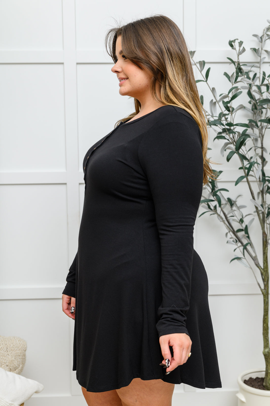 Long Sleeve Button Down Dress In Black - Simply Graced Mama