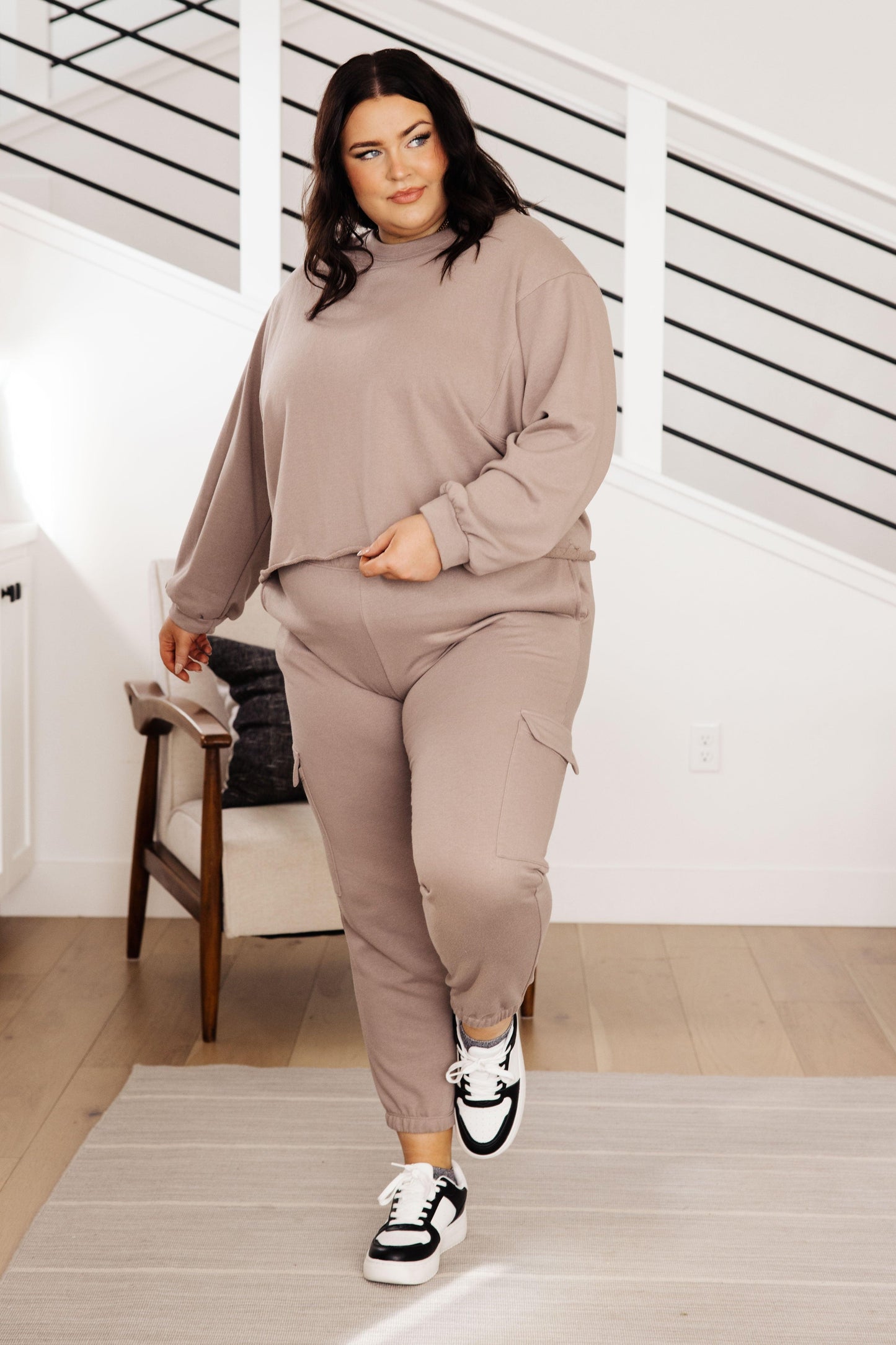 Lounge A Lot Cut Off Sweatshirt in Mocha - Simply Graced Mama