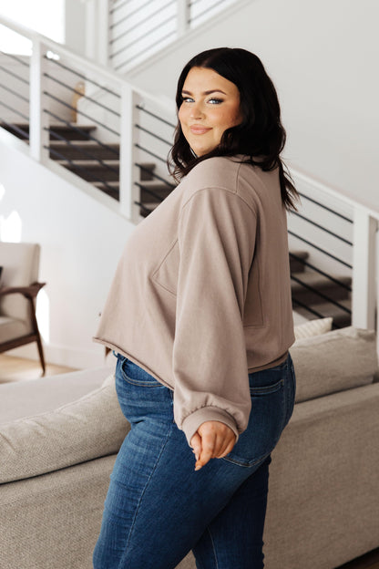 Lounge A Lot Cut Off Sweatshirt in Mocha - Simply Graced Mama