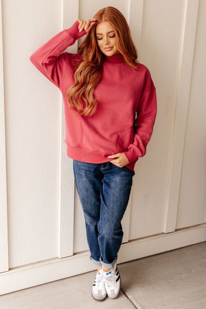 Make No Mistake Mock Neck Pullover in Cranberry - Simply Graced Mama