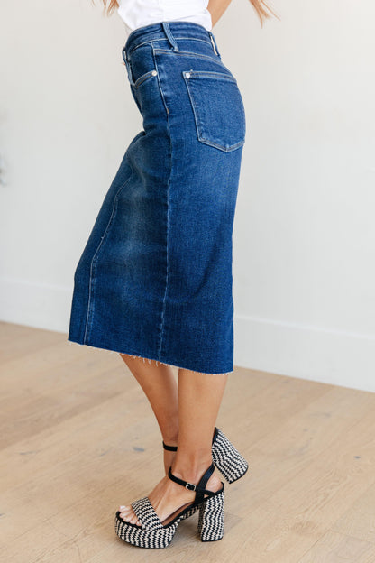 Marcy High Rise Denim Midi Skirt - Simply Graced Mama