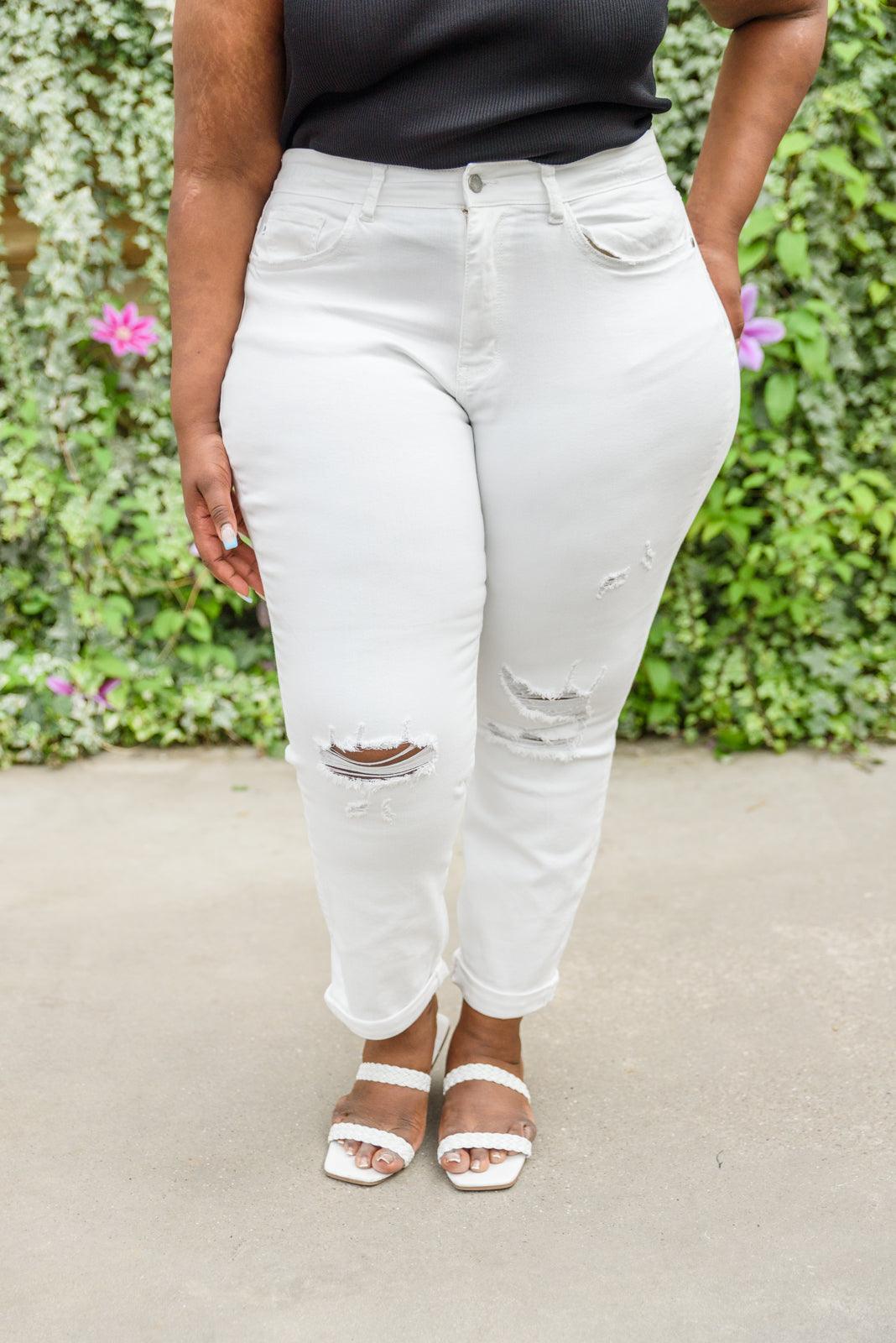 Mid-Rise Boyfriend Destroyed White Jeans - Simply Graced Mama