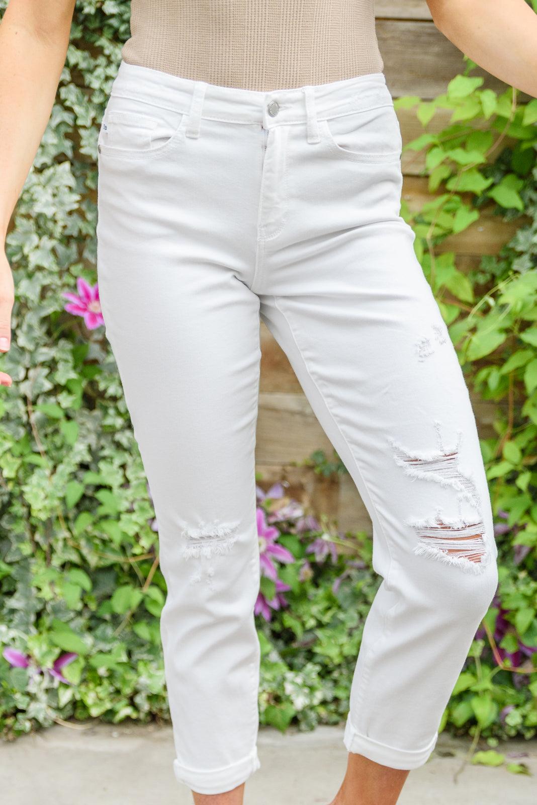 Mid-Rise Boyfriend Destroyed White Jeans - Simply Graced Mama