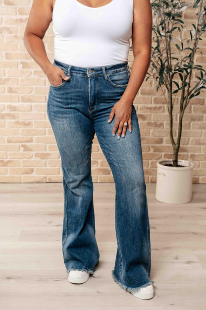 Miley High Waist Control Top Frayed Hem Flare Jeans - Simply Graced Mama