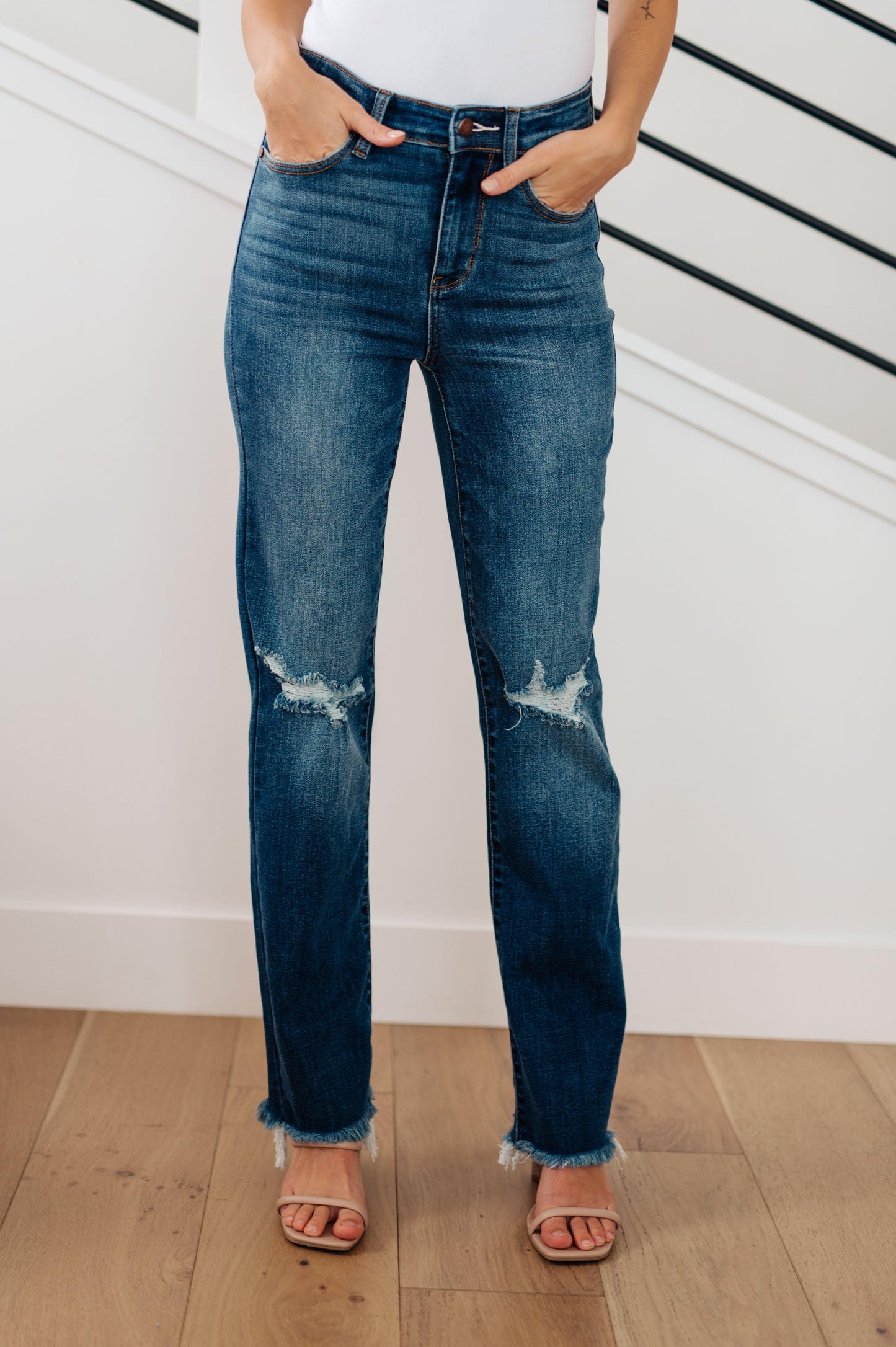 Morgan High Rise Distressed Straight Jeans - Simply Graced Mama