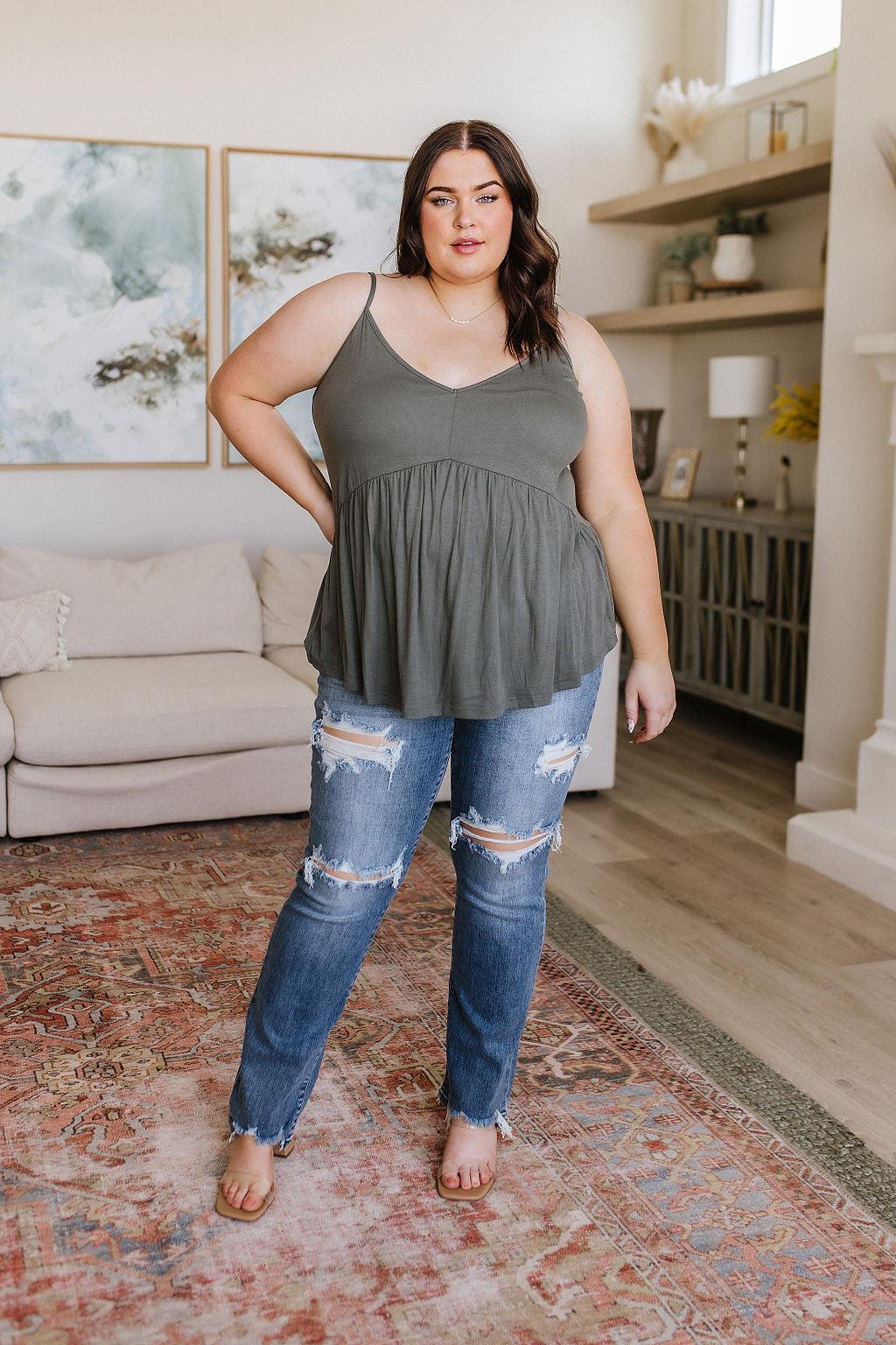 Never Not Loving V-Neck Cami in Gray Green - Simply Graced Mama