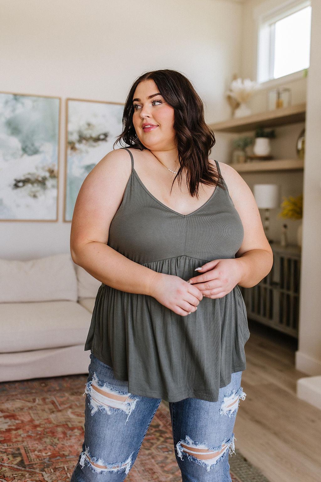 Never Not Loving V-Neck Cami in Gray Green - Simply Graced Mama