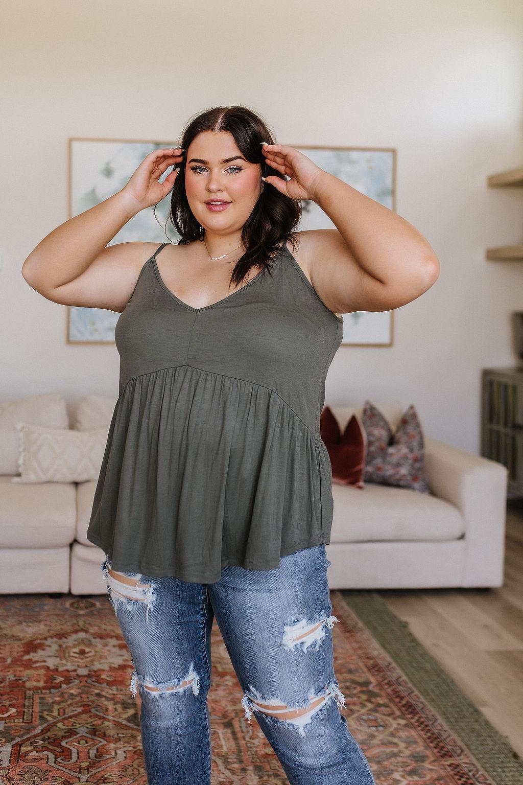 Never Not Loving V-Neck Cami in Gray Green - Simply Graced Mama