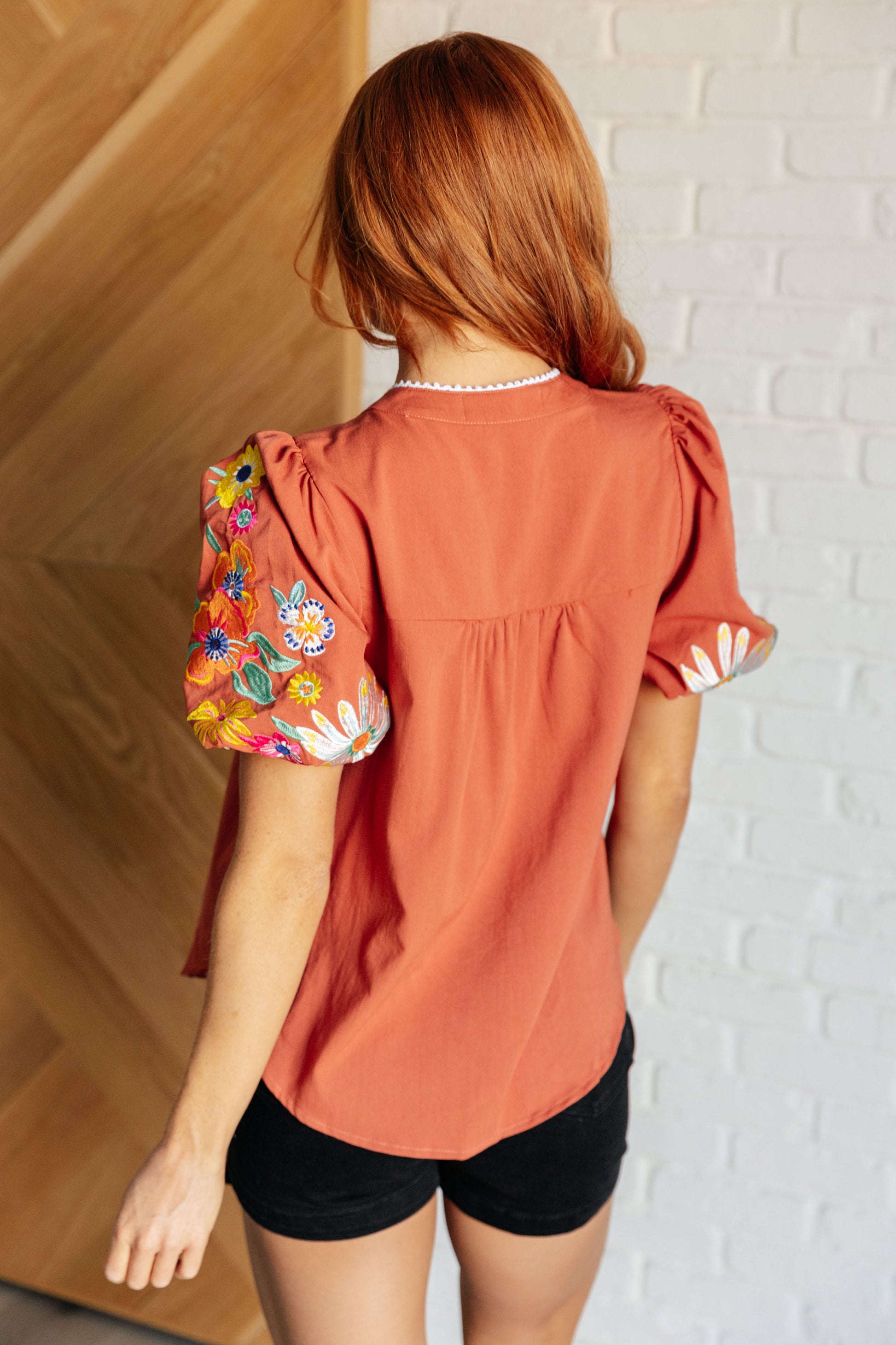 No Concerns Embroidered Sleeve Blouse - Simply Graced Mama