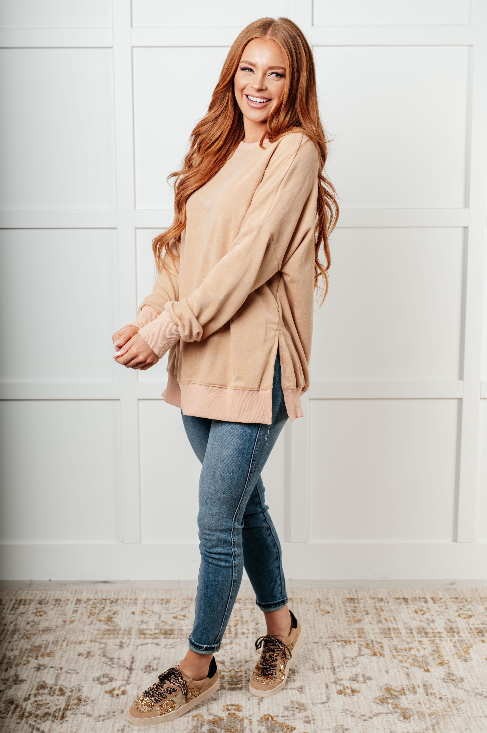 No Plain Jane Oversized Sweatshirt in Khaki - Simply Graced Mama