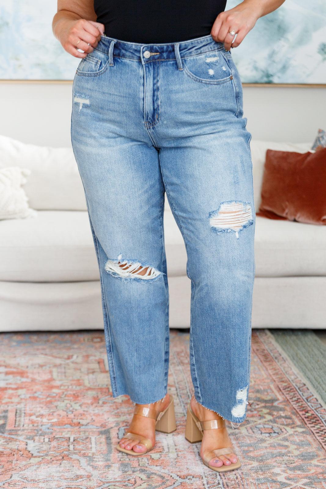 Nora High Rise Rigid Magic Destroy Slim Straight Jeans - Simply Graced Mama