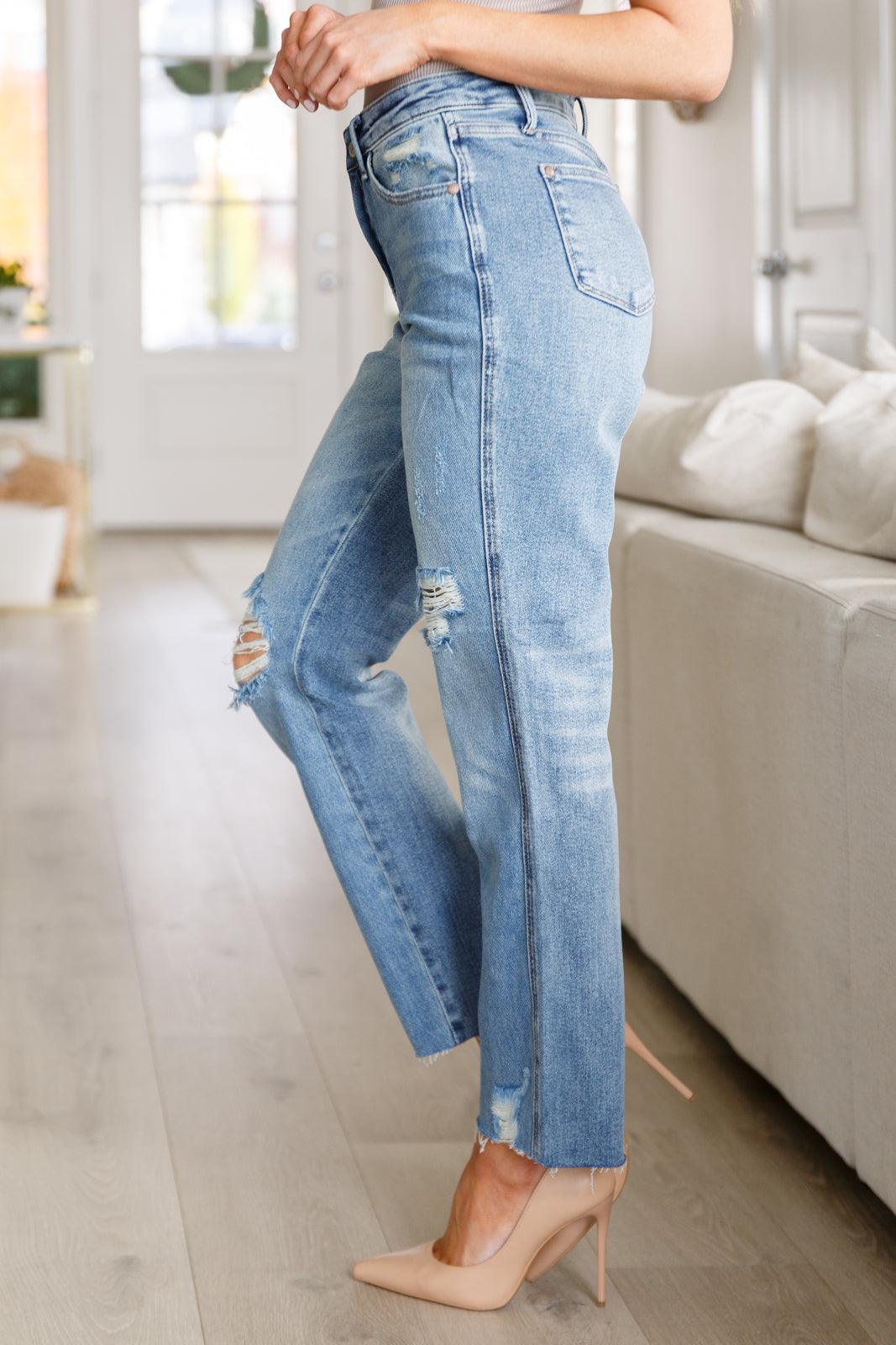 Nora High Rise Rigid Magic Destroy Slim Straight Jeans - Simply Graced Mama