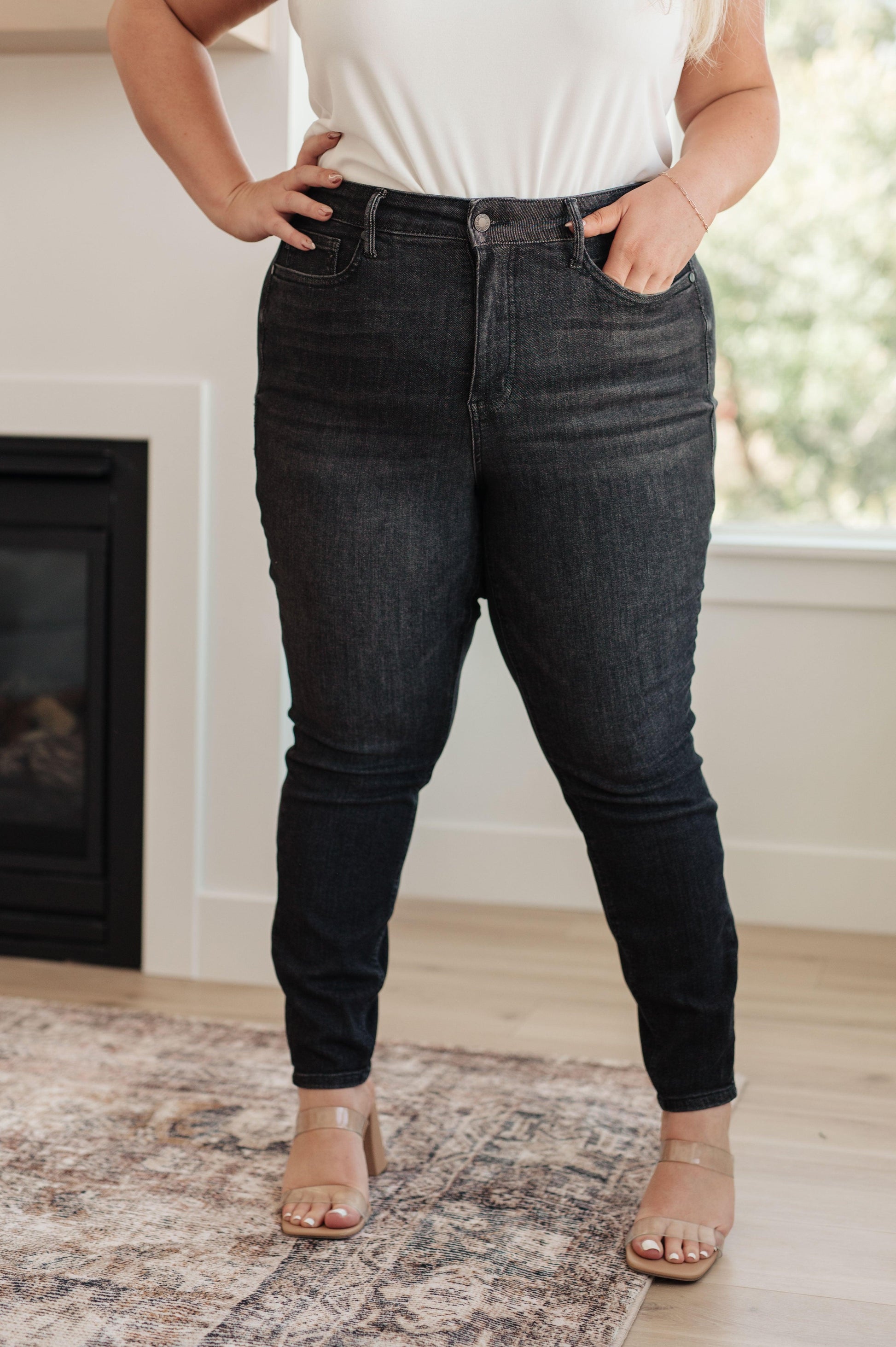 Octavia High Rise Control Top Skinny Jeans in Washed Black - Simply Graced Mama