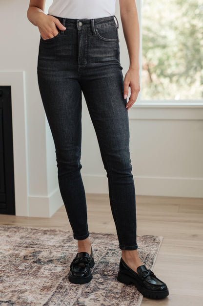 Octavia High Rise Control Top Skinny Jeans in Washed Black - Simply Graced Mama