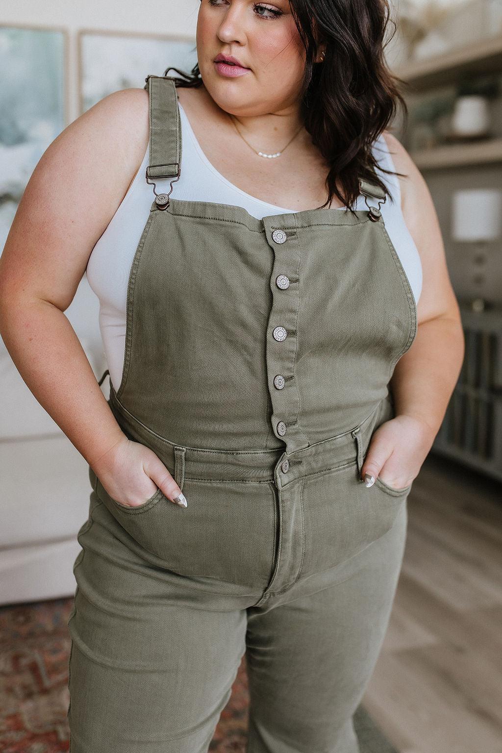 Olivia Control Top Release Hem Overalls in Olive - Simply Graced Mama