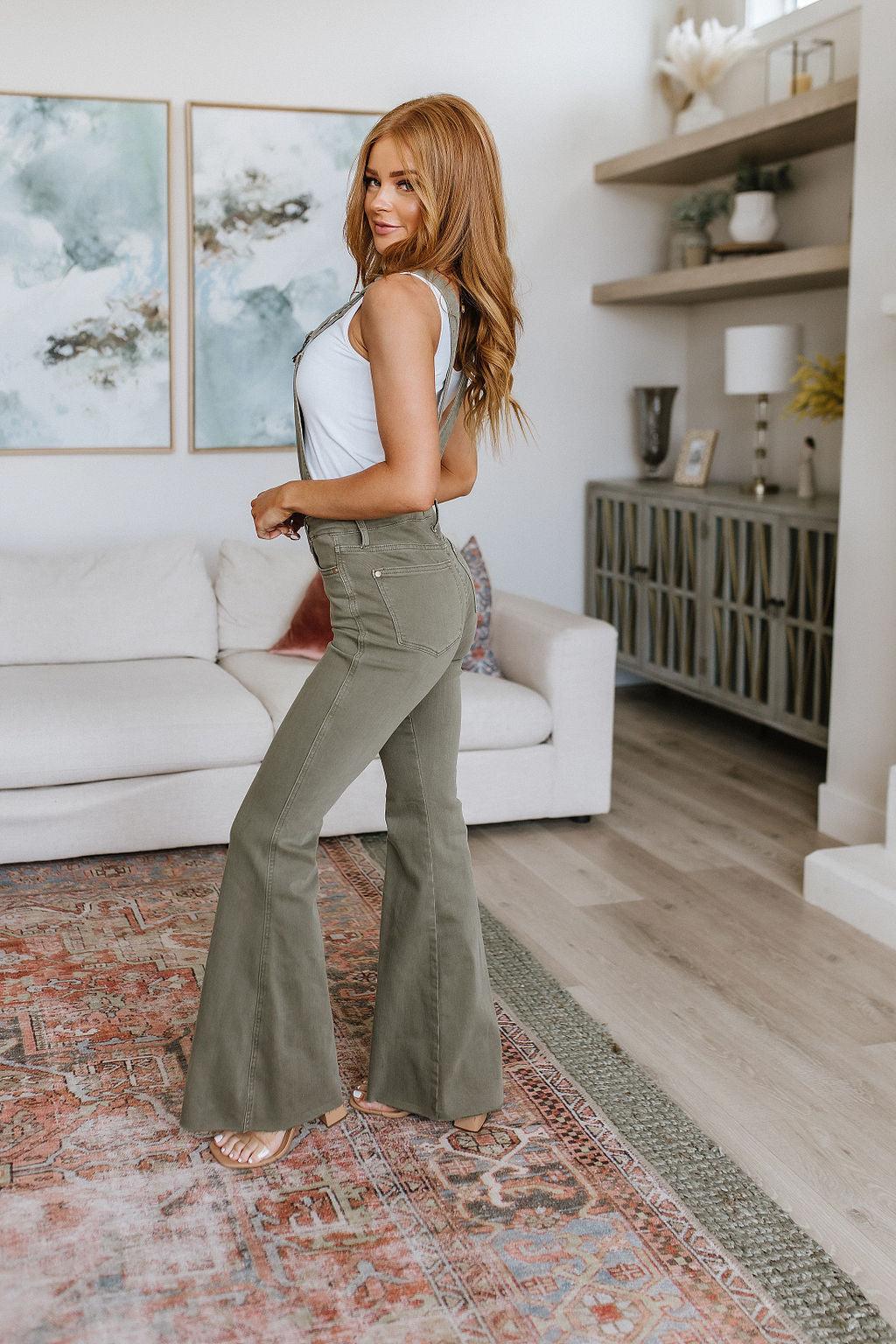 Olivia Control Top Release Hem Overalls in Olive - Simply Graced Mama