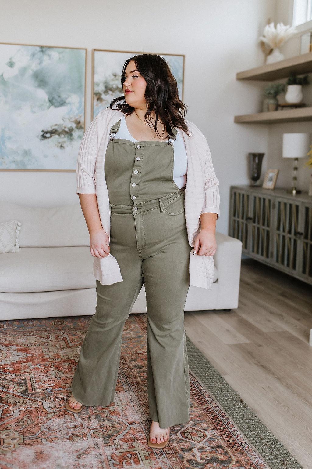 Olivia Control Top Release Hem Overalls in Olive - Simply Graced Mama