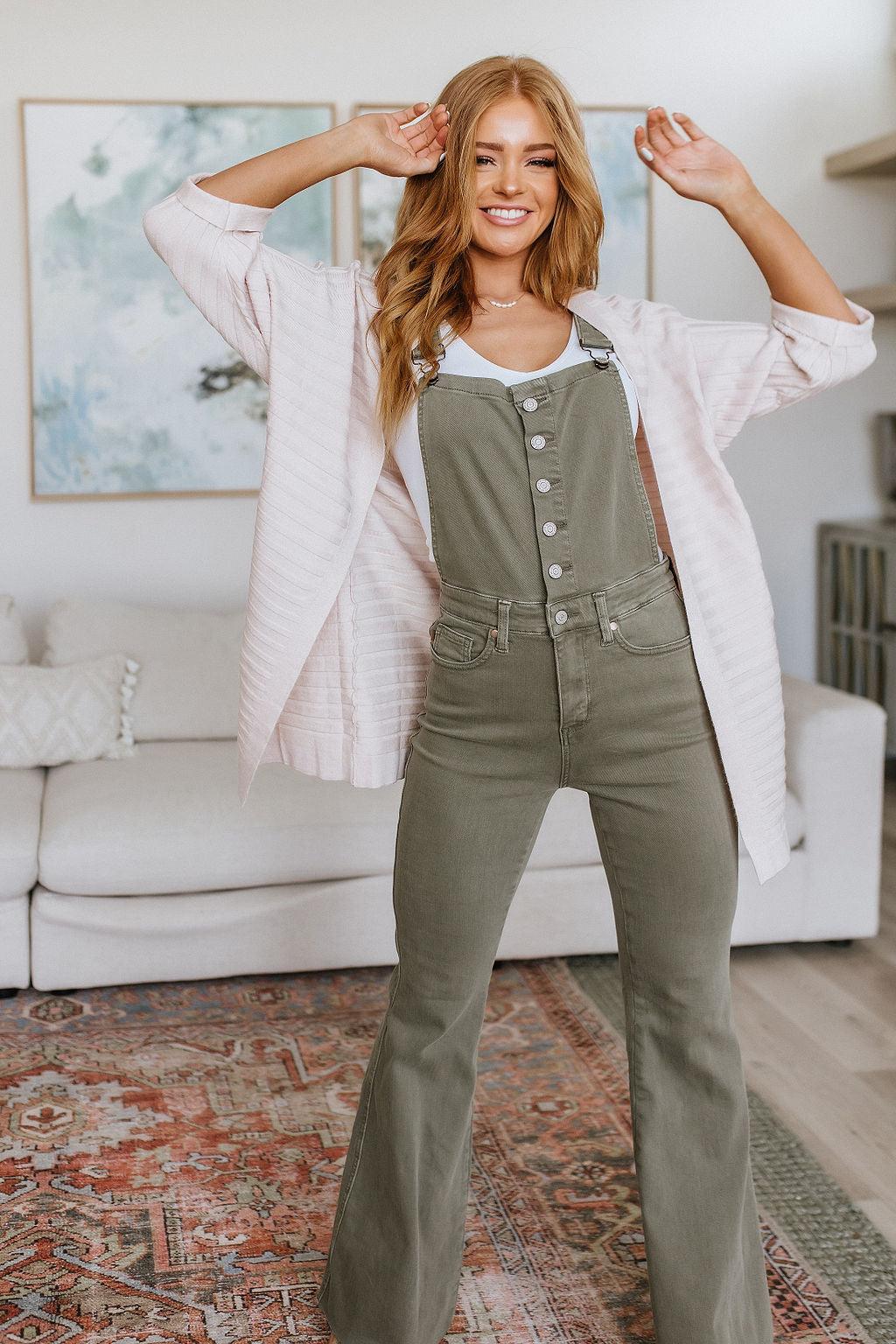 Olivia Control Top Release Hem Overalls in Olive - Simply Graced Mama