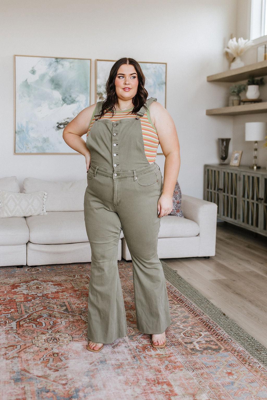 Olivia Control Top Release Hem Overalls in Olive - Simply Graced Mama