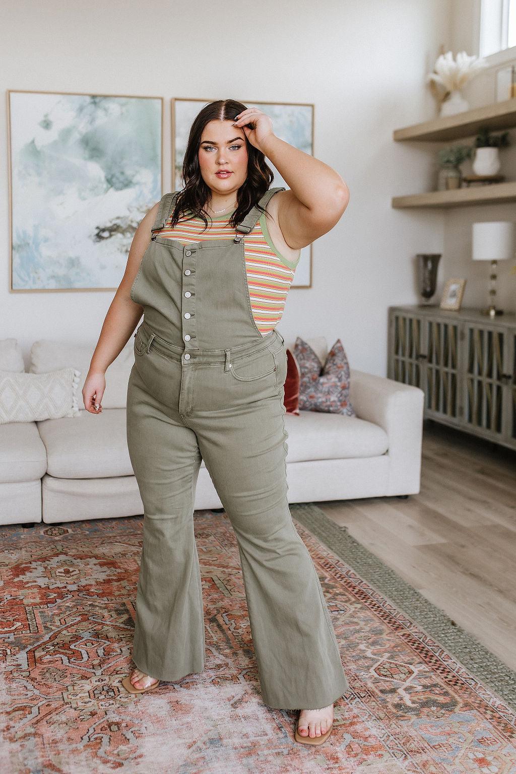 Olivia Control Top Release Hem Overalls in Olive - Simply Graced Mama