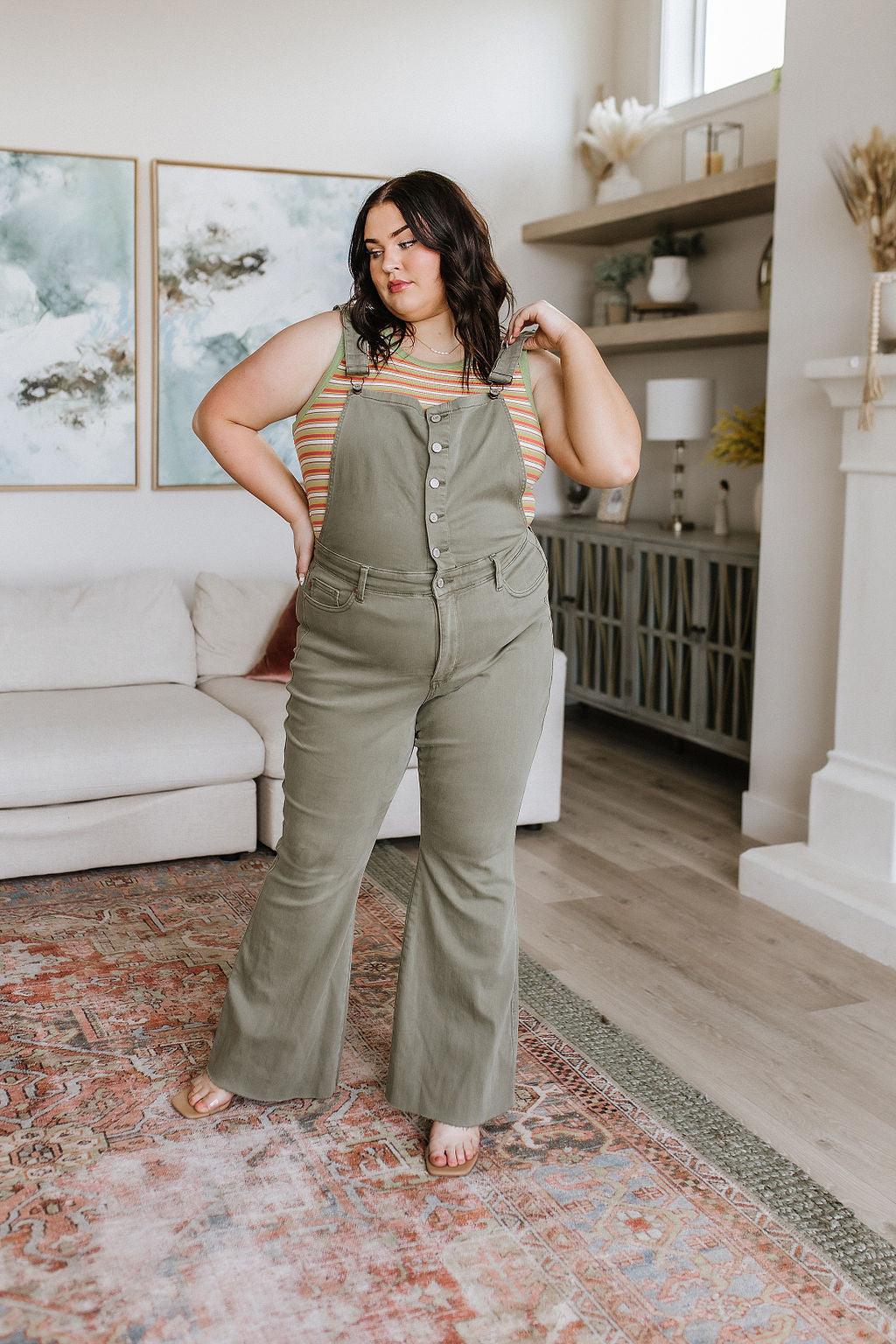 Olivia Control Top Release Hem Overalls in Olive - Simply Graced Mama