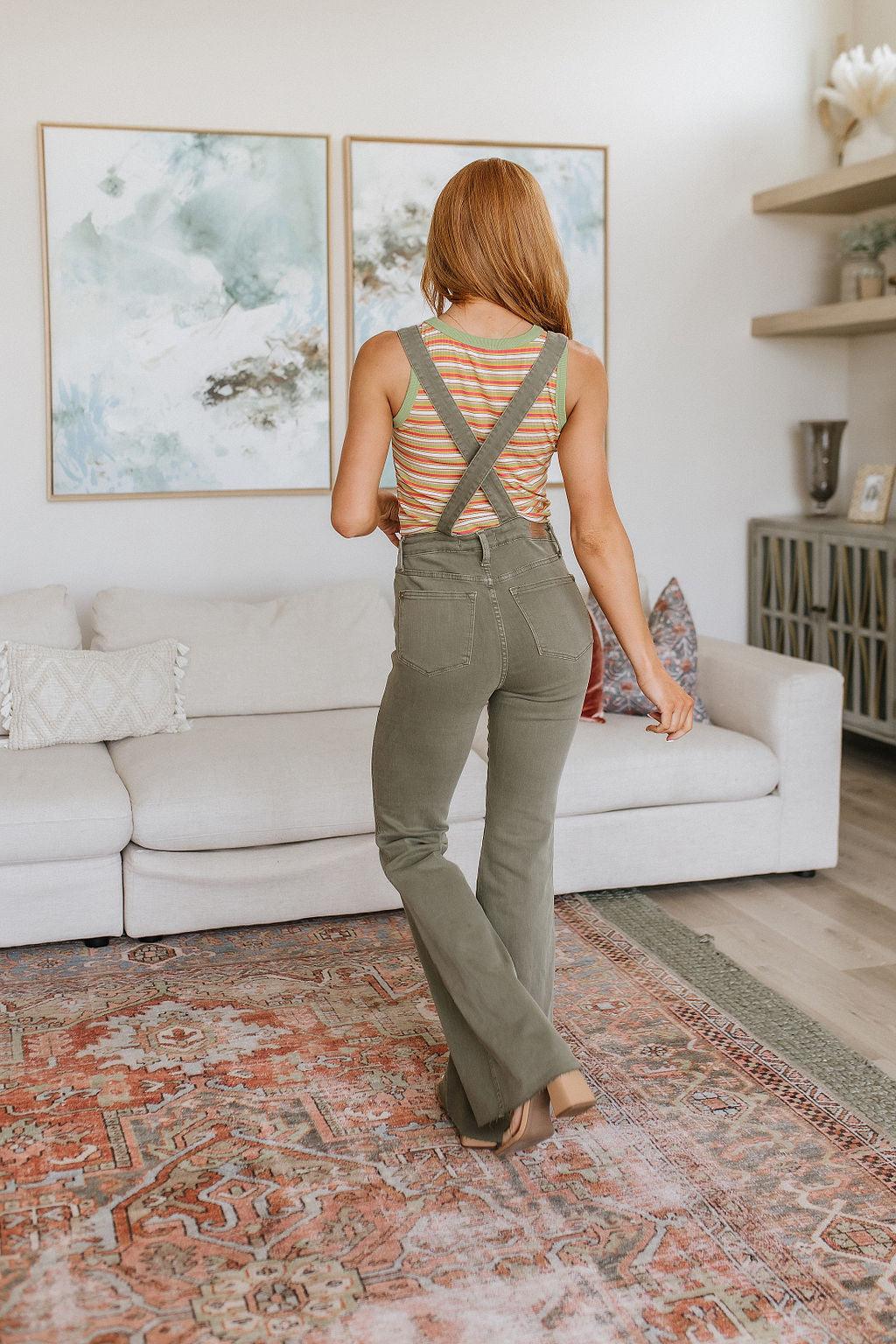 Olivia Control Top Release Hem Overalls in Olive - Simply Graced Mama