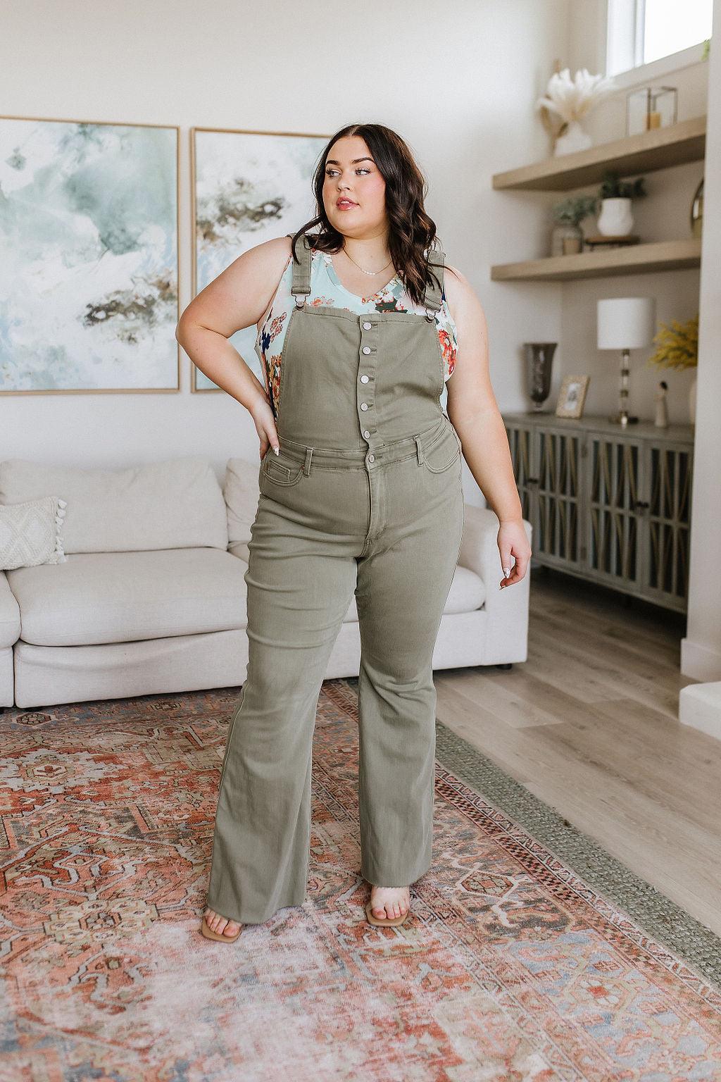 Olivia Control Top Release Hem Overalls in Olive - Simply Graced Mama