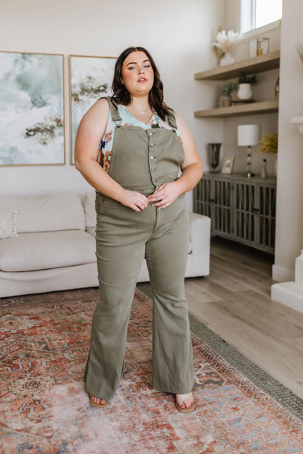 Olivia Control Top Release Hem Overalls in Olive - Simply Graced Mama