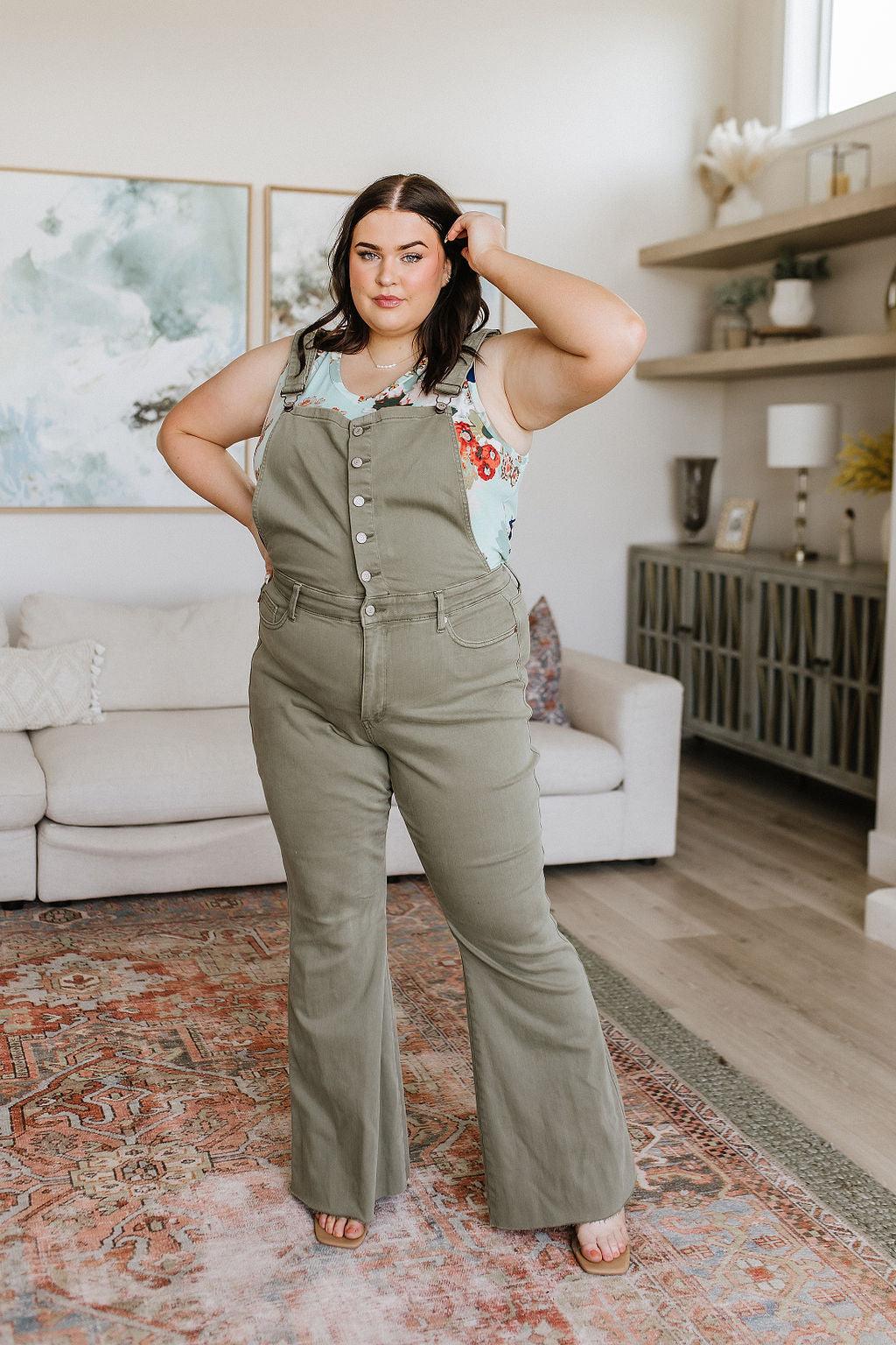 Olivia Control Top Release Hem Overalls in Olive - Simply Graced Mama