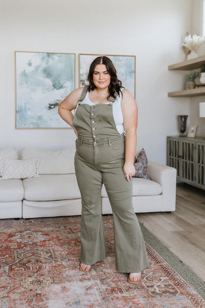 Olivia Control Top Release Hem Overalls in Olive - Simply Graced Mama