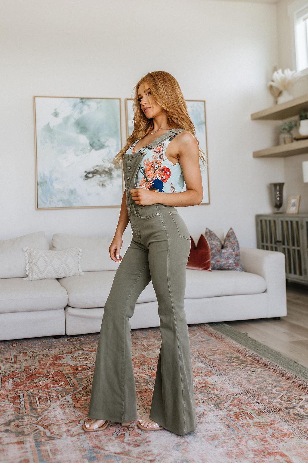 Olivia Control Top Release Hem Overalls in Olive - Simply Graced Mama