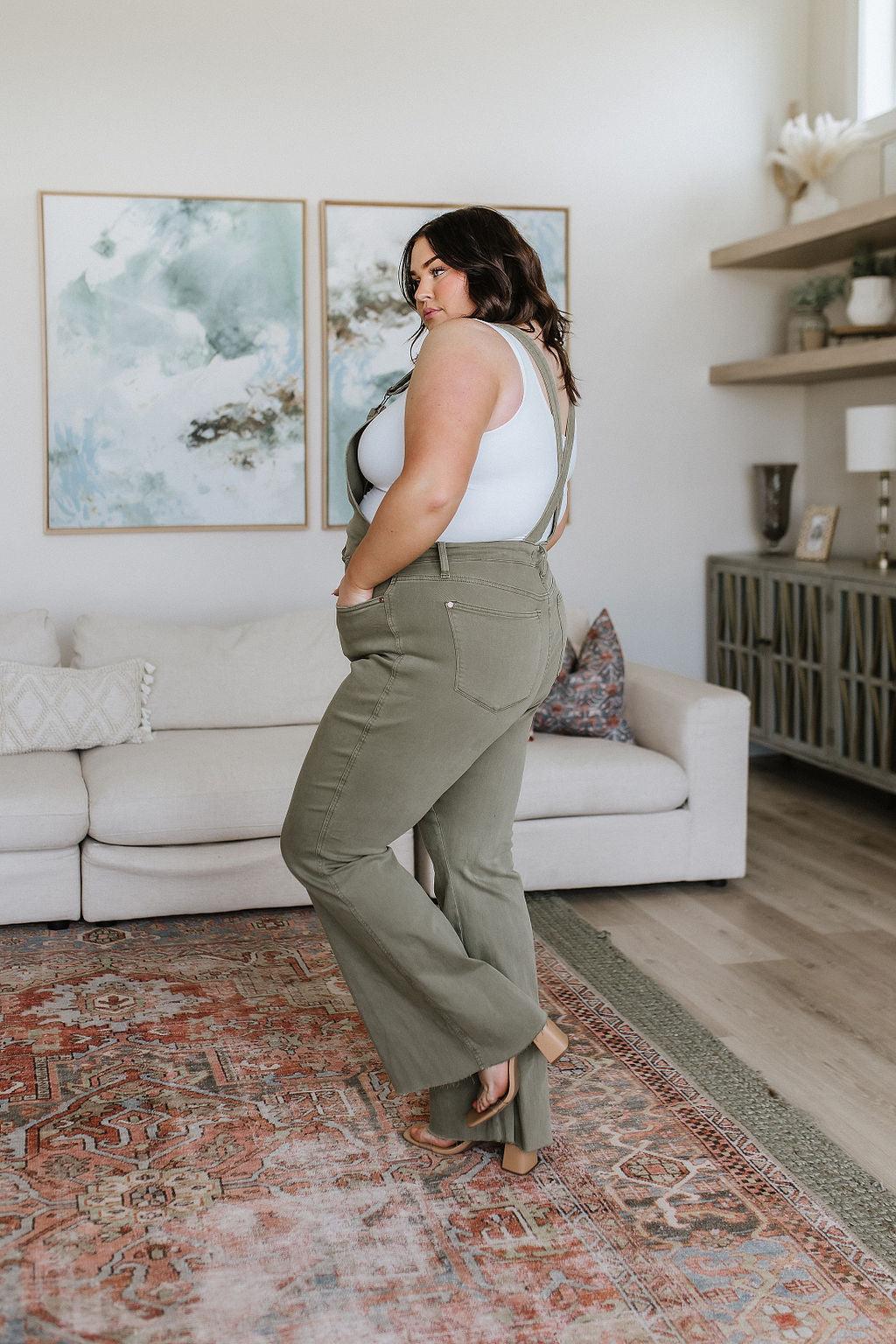 Olivia Control Top Release Hem Overalls in Olive - Simply Graced Mama