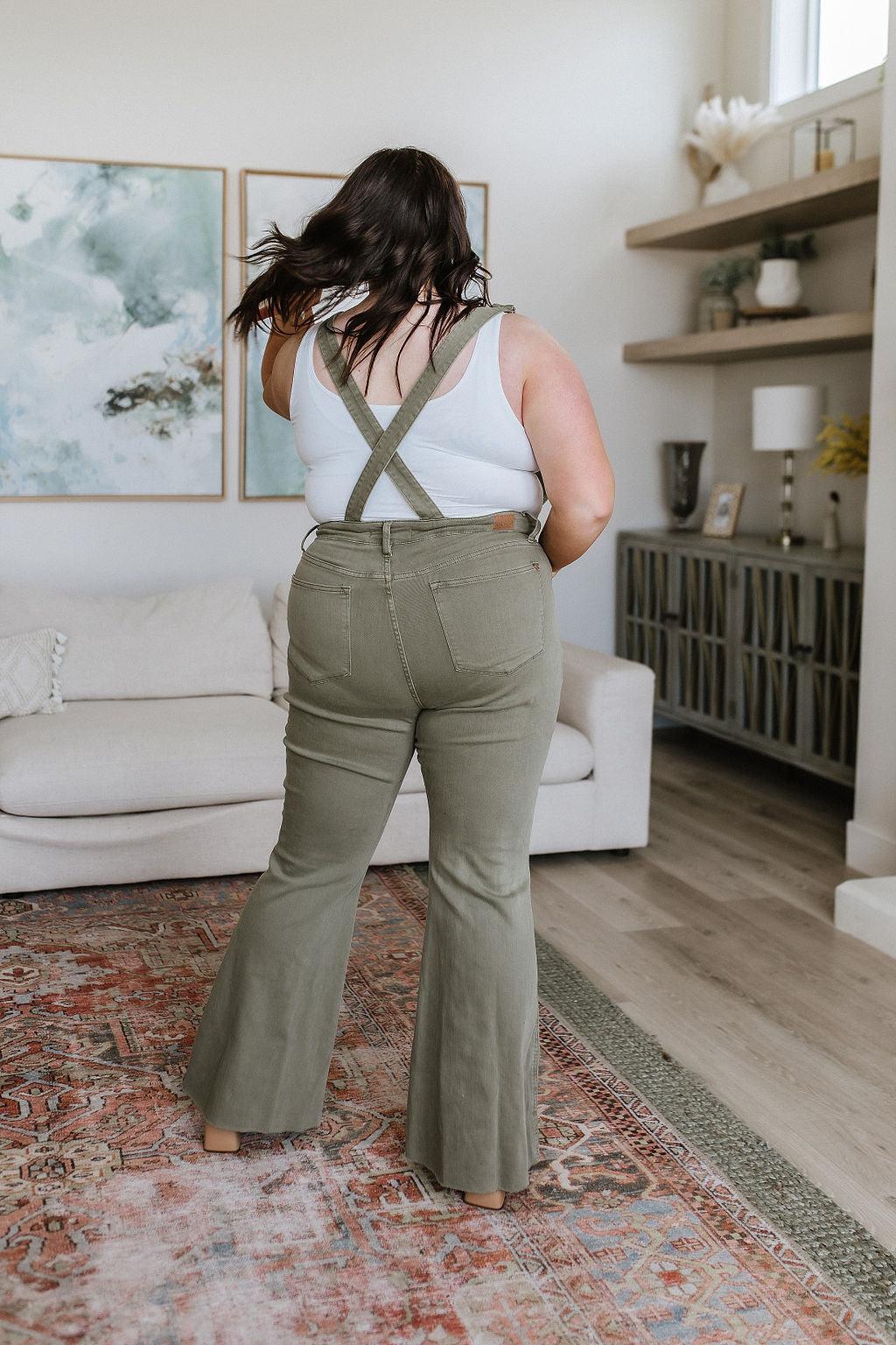 Olivia Control Top Release Hem Overalls in Olive - Simply Graced Mama