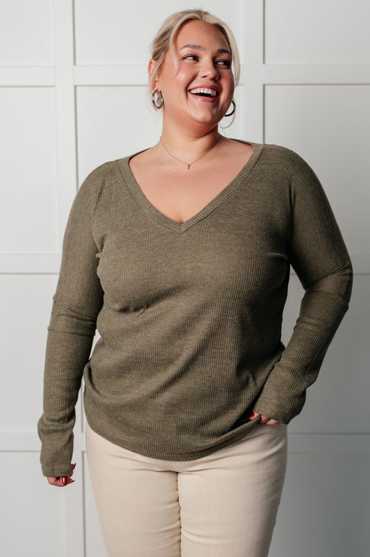 On a Roll Ribbed Knit V Neck Long Sleeve Top - Simply Graced Mama