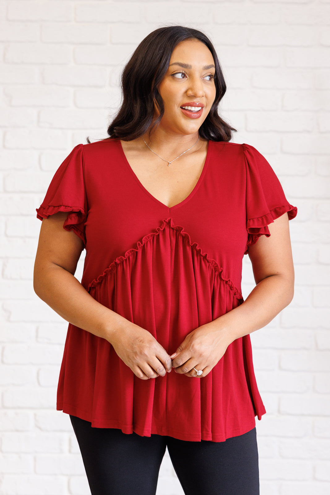 One Day Soon V-Neck Ruffle Detail Top - Simply Graced Mama